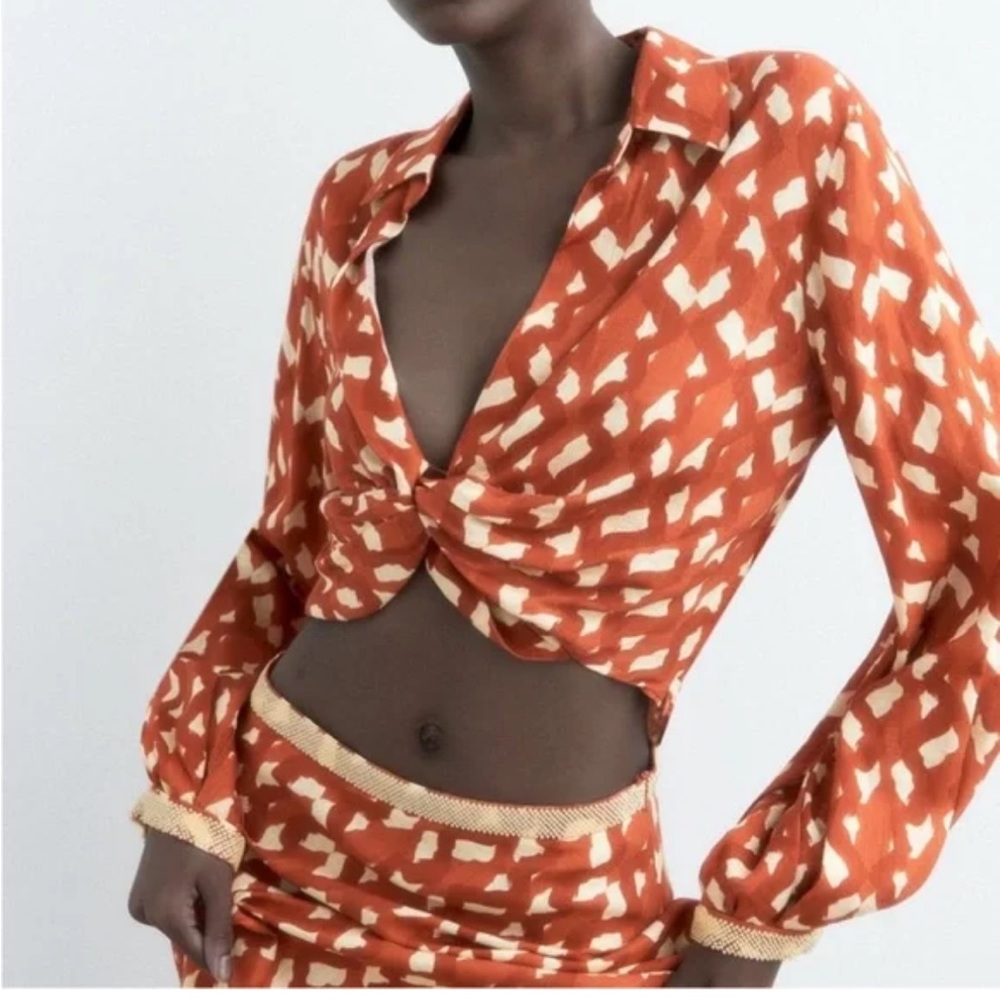 Zara Orange Patterned Crop Top
